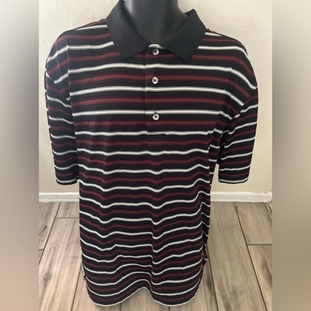 Men’s used Monterey Club polo shirt red black stripe Size XXL 2XL